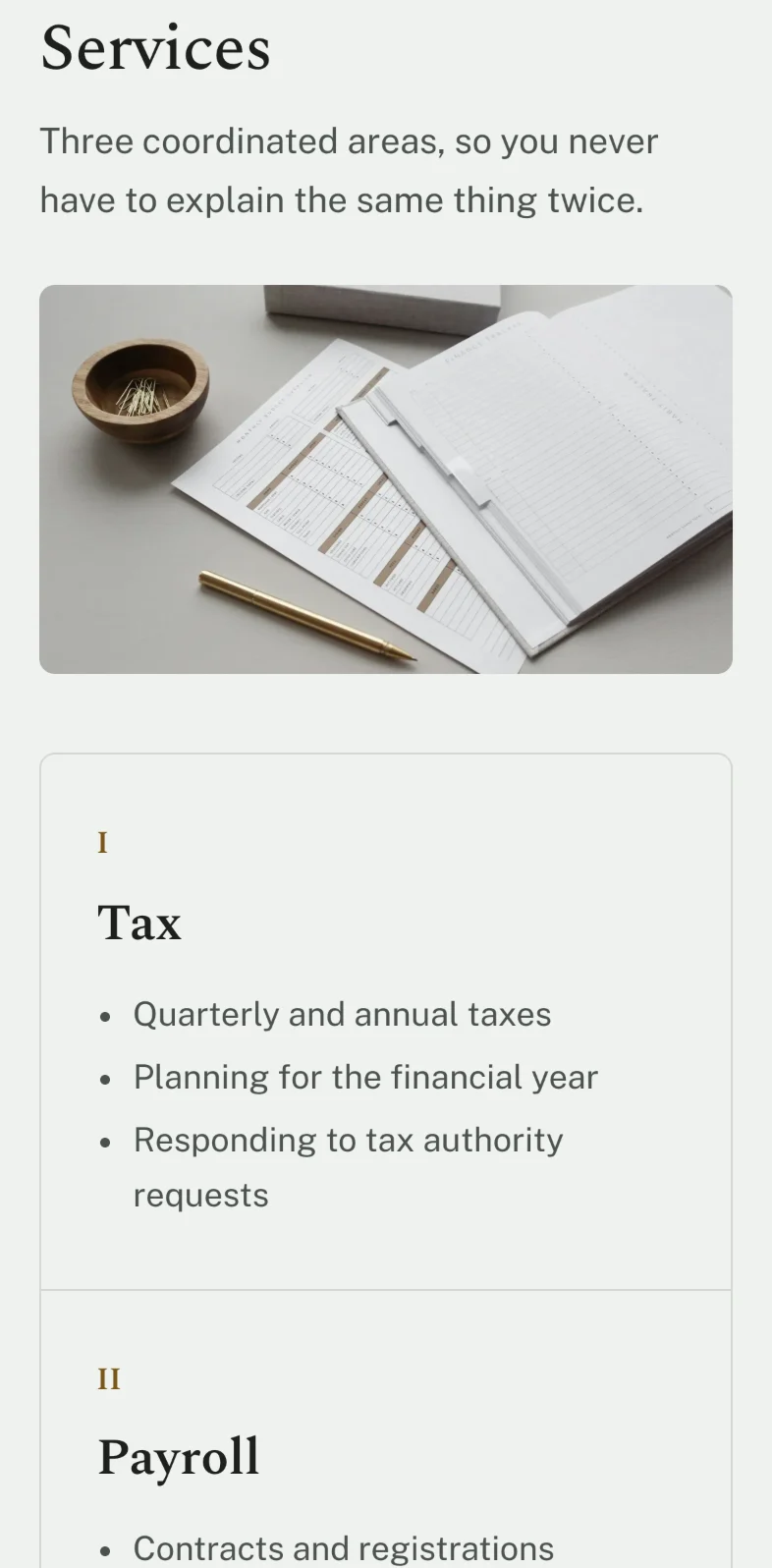 Services on a phone: the heading, a photograph of documents and the first service area.