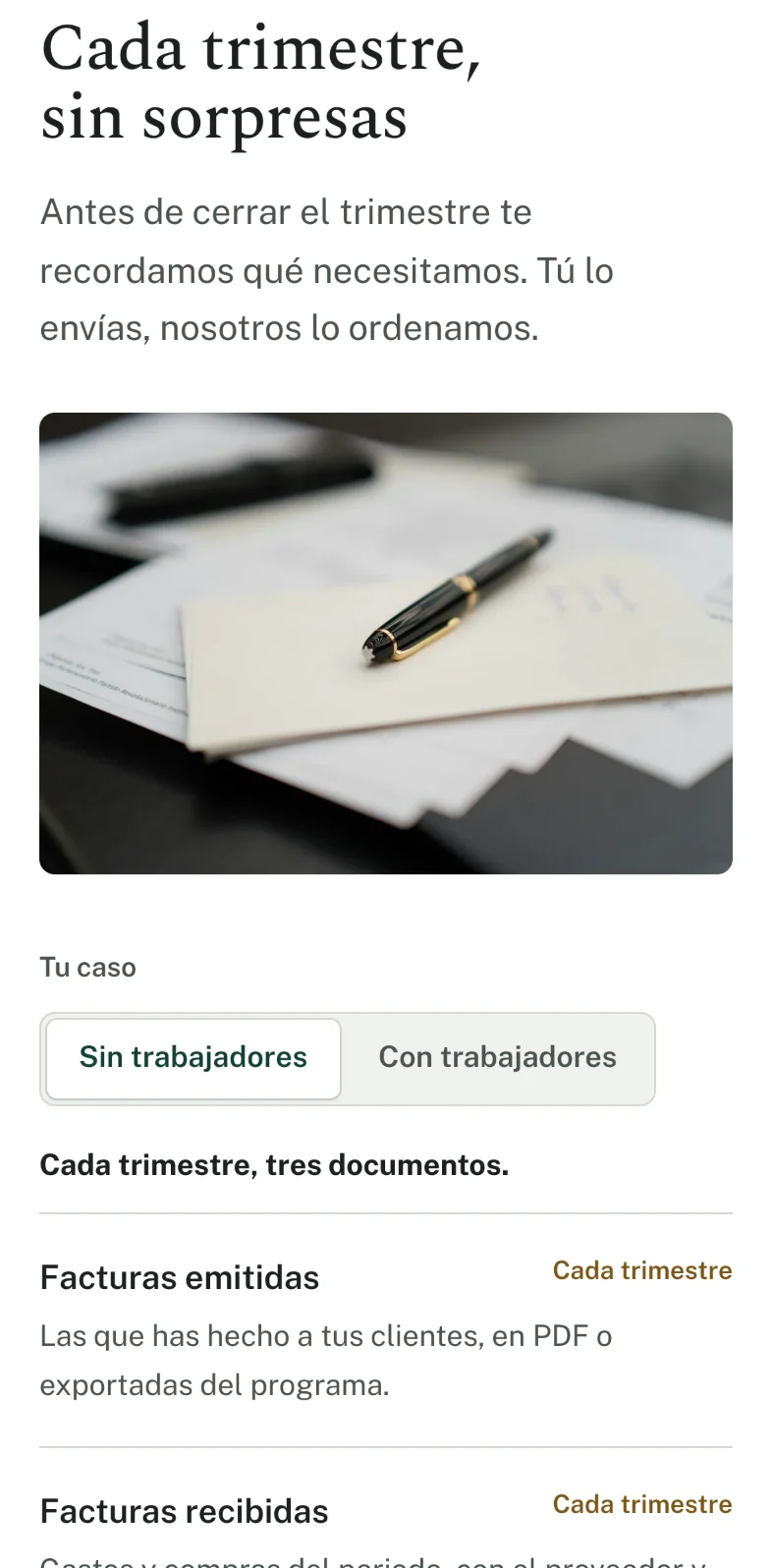 La sección del trimestre en el móvil, con la lista de documentos.