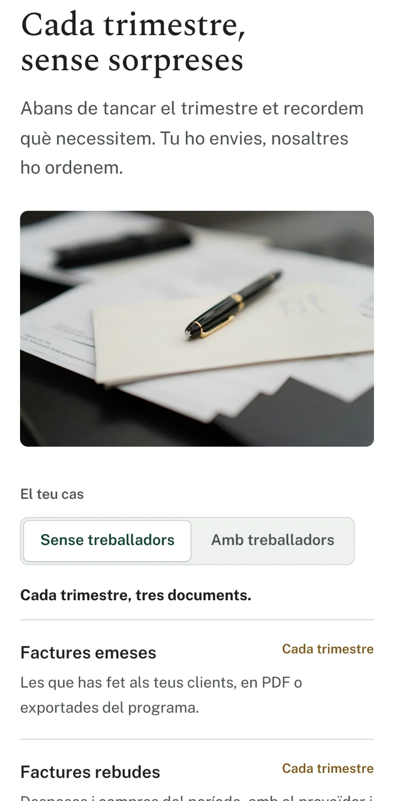 La secció del trimestre al mòbil, amb la llista de documents.