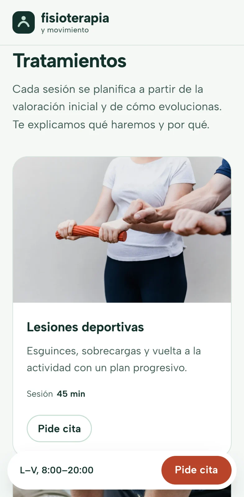 Tratamientos en el móvil: tarjetas con fotografía, una debajo de otra.